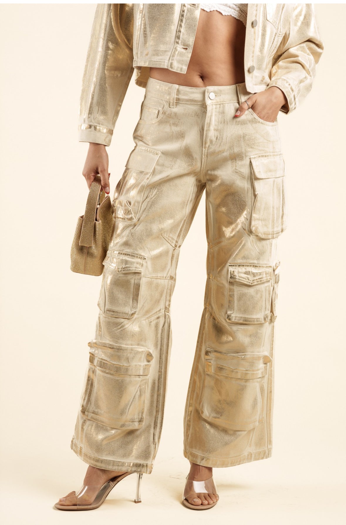 LaLaLady | Metallic Gold Cargo Pants