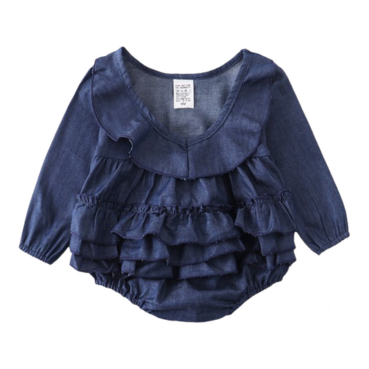 LaLaBaby |Dark Denim Ruffle One-Piece